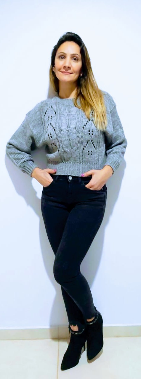 Sweater Lana Trenzado Corto Gris - $1.600